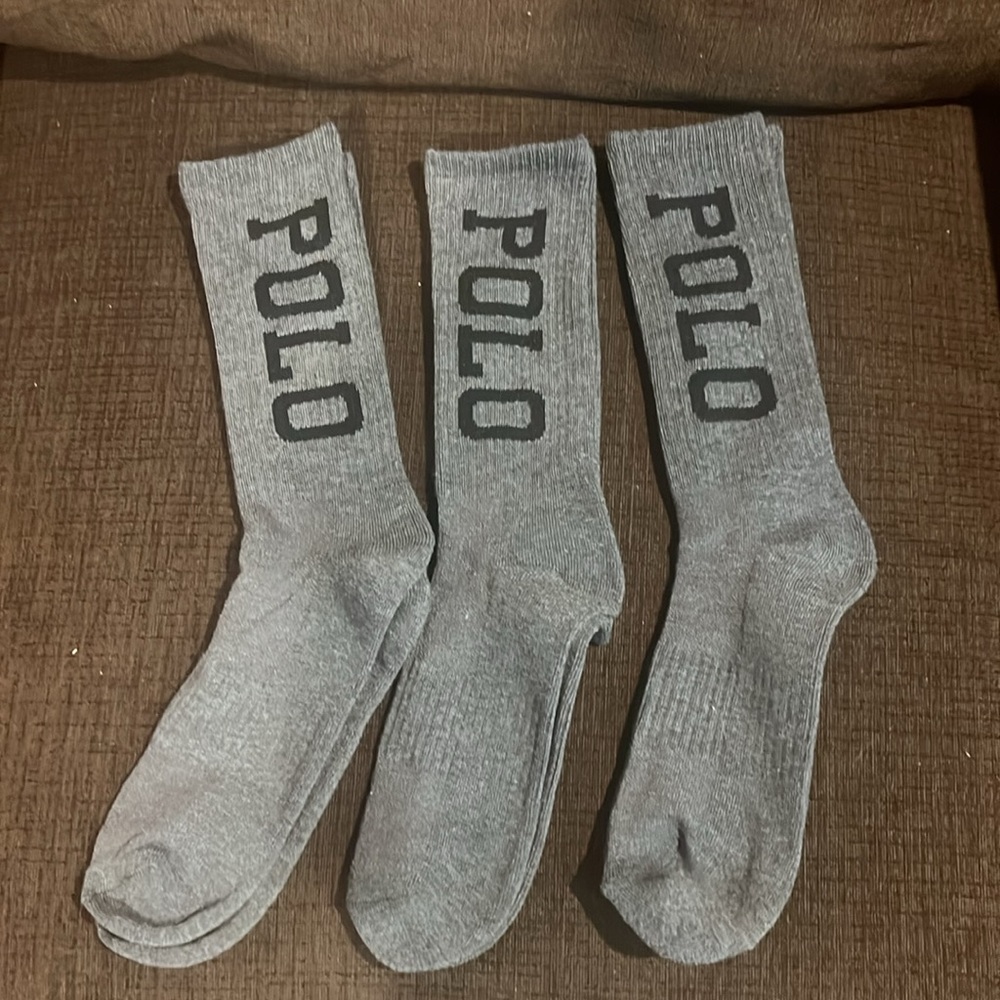 Polo by Ralph Lauren Men's Casual Gray Socks Pack of Three. - Picture 2 of 4